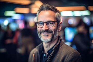 Portrait of handsome man wearing eyeglasses while standing in pub