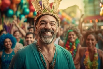 Handsome man in traditional costume dancing at the carnival parade