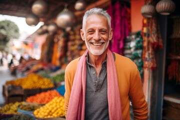 Obraz premium Portrait of a smiling senior man at a local market in India