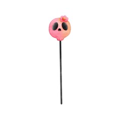 Watercolor cute skull with pink flower walking stick illustration isolated on white background.