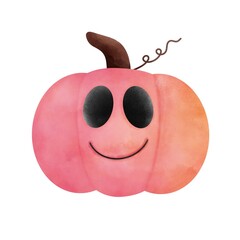Watercolor halloween pink and orange pumpkin clipart. Halloween pumpkin illustration isolated on white background.