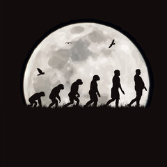 Vector silhouette of evolution on moon background.