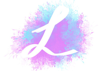 Watercolor stains with transparent background and letters of the alphabet. Handwritten alphabet with watercolor texture.