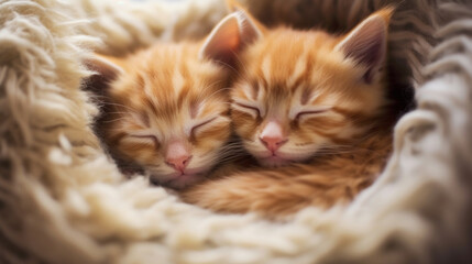 Cute kittens lying together, hugging, love, cute, touching. AI generated.