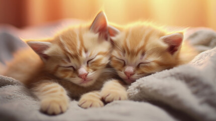 Cute kittens lying together, hugging, love, cute, touching. sweet. AI generated.