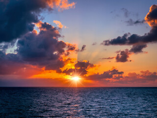 Colourful sunrise over the Atlantic ocean, Cayo Guillermo, Cuba, Caribbeans. Photo taken in February 2023.