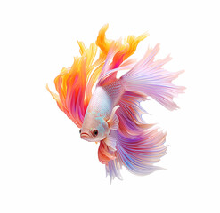 Betta flower fish. Colorful fighting Siamese fish with beautiful flower tail and fins isolated on white. Amazing exotic floral tropical fish ai generated illustration