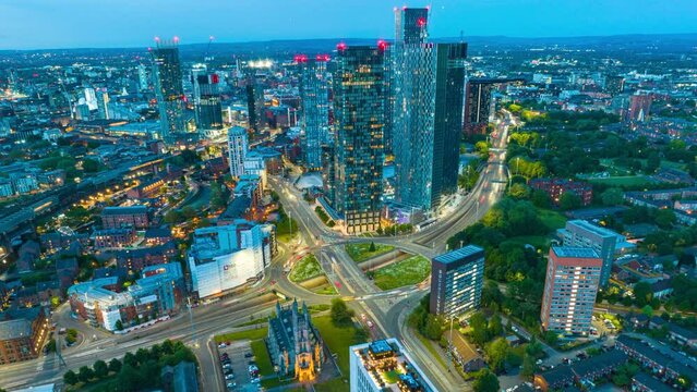 City Hyperlapse at early hours of Evening. Manchester