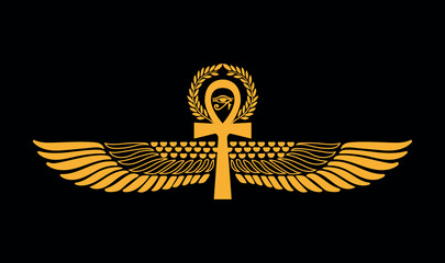 Pharaonic wings and the key to life and the Egyptian Eternal Olive branch icon logo - vector