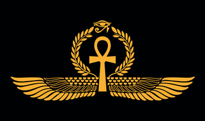 Pharaonic wings and the key to life and the Egyptian Eternal Olive branch icon logo - vector 