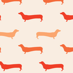 Simple vector seamless pattern with dachshund dog silhouette vector illustration, flat design with dogs on background