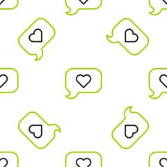 Line Heart in speech bubble icon isolated seamless pattern on white background. Happy Valentines day. Vector