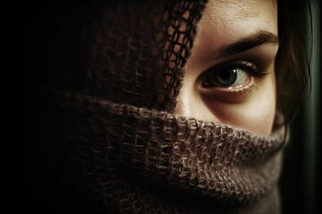 Close up of a woman using a wool burka