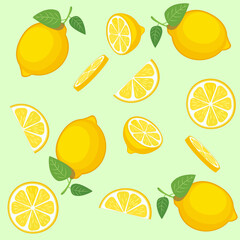 Set of lemon slices on a light background. Vector illustration EPS10.