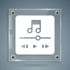 White Music player icon isolated on grey background. Portable music device. Square glass panels. Vector