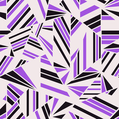 Abstract geometric futuristic style pattern of purple and black fragment motifs.Vector seamless pattern design for textile, fashion, paper, packaging, wrapping and branding