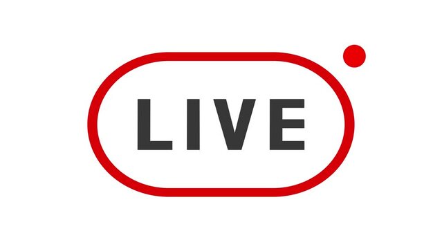 Live Icon Animation Button on White Background. Going Live on Internet, Television and Video Content 