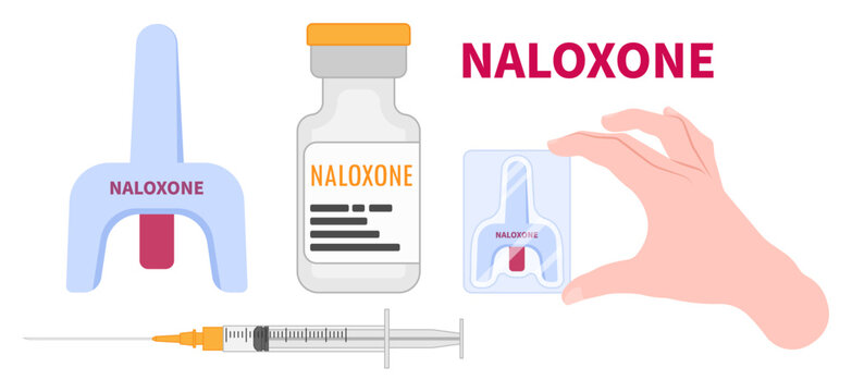emergency medication Oxycodone Morphine and Naloxone used to block the effects of opioids to save life in case healthcare