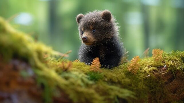 Close up image of a cute baby brown bear, generative AI