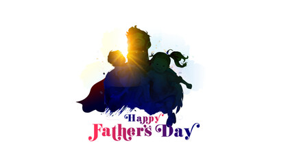 18 June, Father's Day Greeting card design. daughter and son playing with Father. Happy Father's Day holiday.