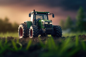 Tractor fertilizing a field. Future technology with agriculture farming concept. Generative AI