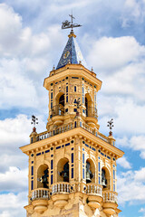 Tower, bell tower of the church of Santiago de Alcalá de Guadaíra, located in the Plaza del Derribo. Seville