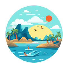 Fototapeta na wymiar summer beach tropical island vector, summer holiday illustration