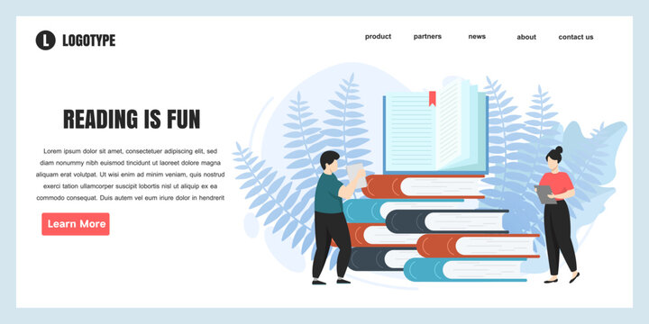 flat design concept Reading is fun for website and landing page template. perfect for web page design, banner, mobile app, Vector illustration