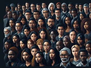 A large group of diverse people close up. ai generative