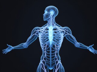 Human body with glowing neurons visualization. ai generative