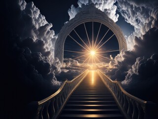 Fototapeta premium Stairway to heaven in glory gates. ai generative