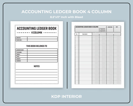 Accounting Ledger Book 4 Column KDP Interior