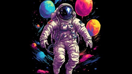 Obraz na płótnie Canvas an astronaut in space with balloons. Generative AI Art.