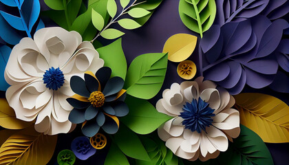 Colorful paper flowers green paper leafs in the middl Ai generated image