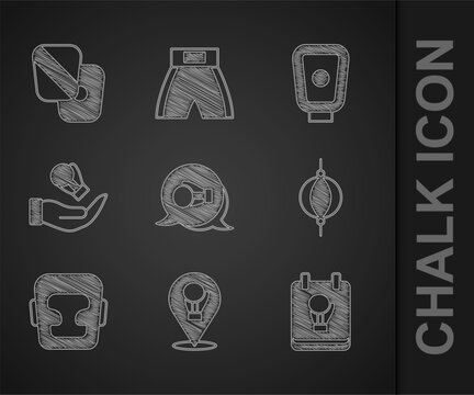 Set Boxing glove, Punching bag, helmet, training paws and icon. Vector