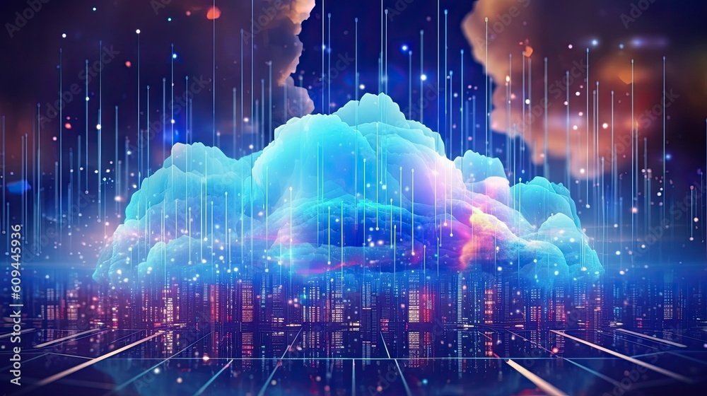 Wall mural Ai and technology cloud computing for data transmission, database, data storage, and backup. Networking and Internet service concept. Futuristic business network concept.