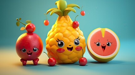 Sweet fruits happy characters. 