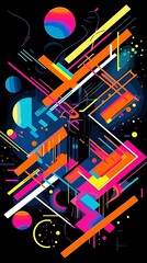 Playful Abstract Symbols of the 80s Era. Postprocessing Art.