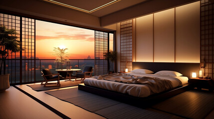 Modern Japanese bedroom.