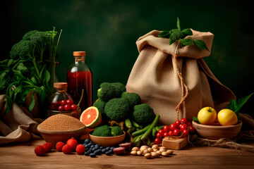 Food, vegetable shopping bag, generative ai