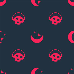 Set Eclipse of the sun and Moon and stars on seamless pattern. Vector