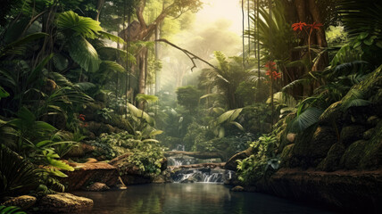 jungle concept with sunlight created with Generative AI technology