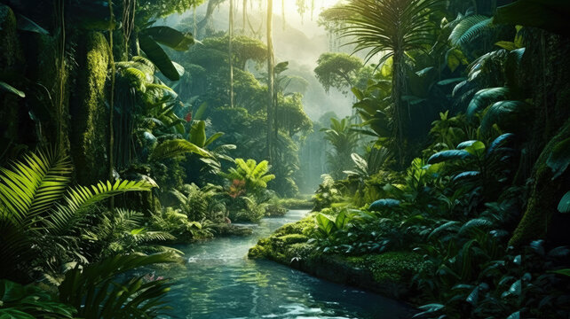 jungle concept with sunlight created with Generative AI technology © Robert Herhold