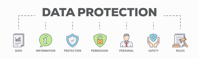Data protection banner web icon vector illustration concept with icon of data, information, protection, permission, personal, safety and rules