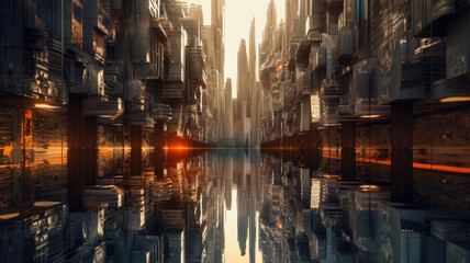 Naklejka premium super futuristic city concept created with Generative AI technology