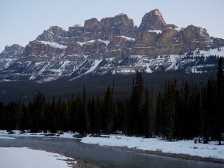 Bow river with castle Mountain in the background