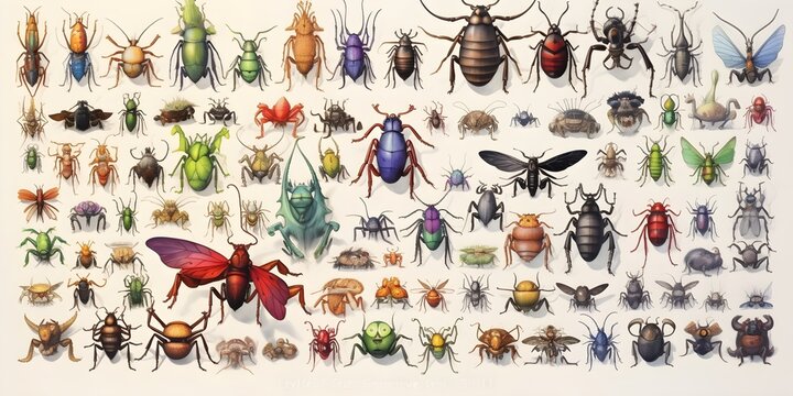 set of pictures of beetles and butterflies