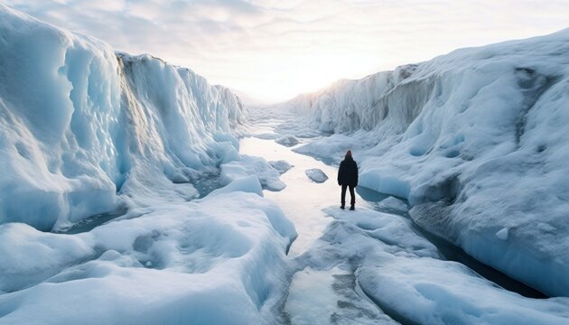 An evocative image of a person standing at the edge of  change climate  Generated by IA