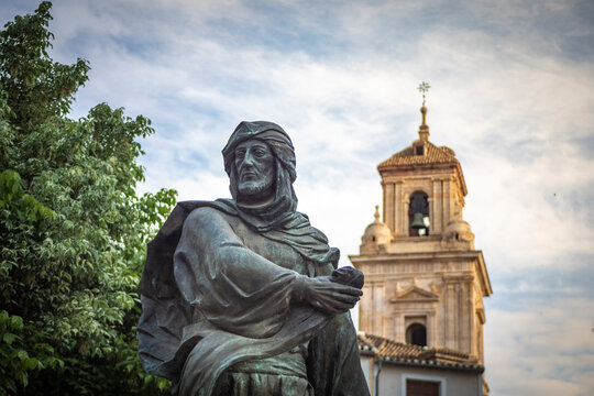 Bronze monument dedicated to the Moors and Christians festivities of Caravaca, Murcia, Spain in the Plaza del Arco