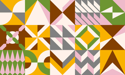 Geometric Wrapping popular squares stickers blocks. Mural trend graphic design Memphis Mixed shapes vector. Retro Flat Maximalism Style. Complex composition. - 609458171